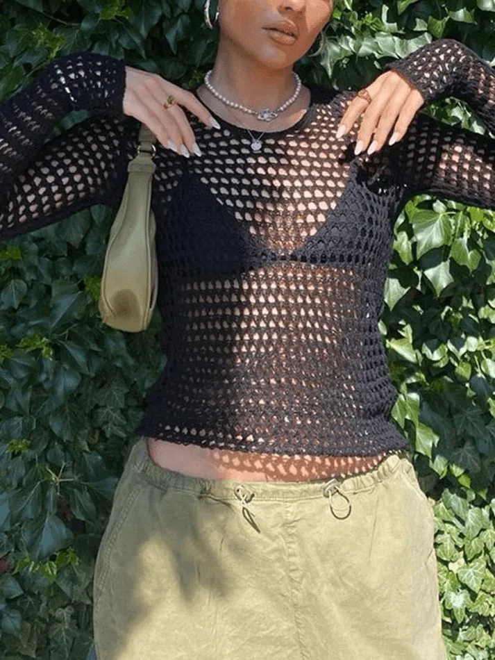 Uniwim Backless Crochet Hollow Knit Crop Top
