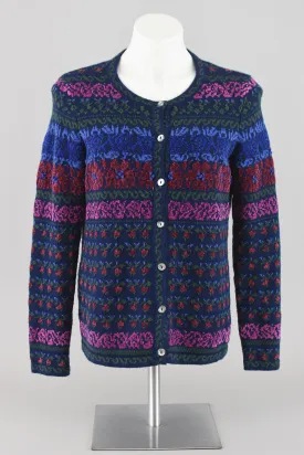 Vintage Dark Blue Floral Button Down Cardigan Women's Small