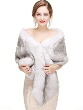 Wedding Shawl Wrap Faux Fur Stole Bridal Cape For Winter