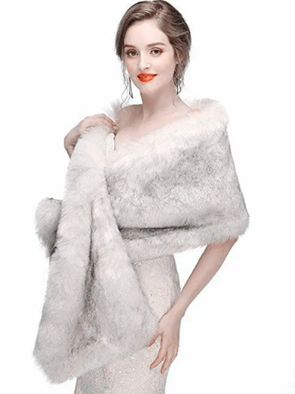 Wedding Shawl Wrap Faux Fur Stole Bridal Cape For Winter