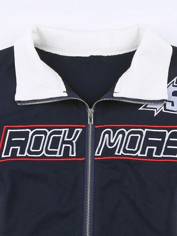 Wenkouban-Fall Outfits -Cropped moto jacket with logo print- Streetwear y2k outfits Fall Outfits Christmas Thanksgiving Gift New Year's Eve