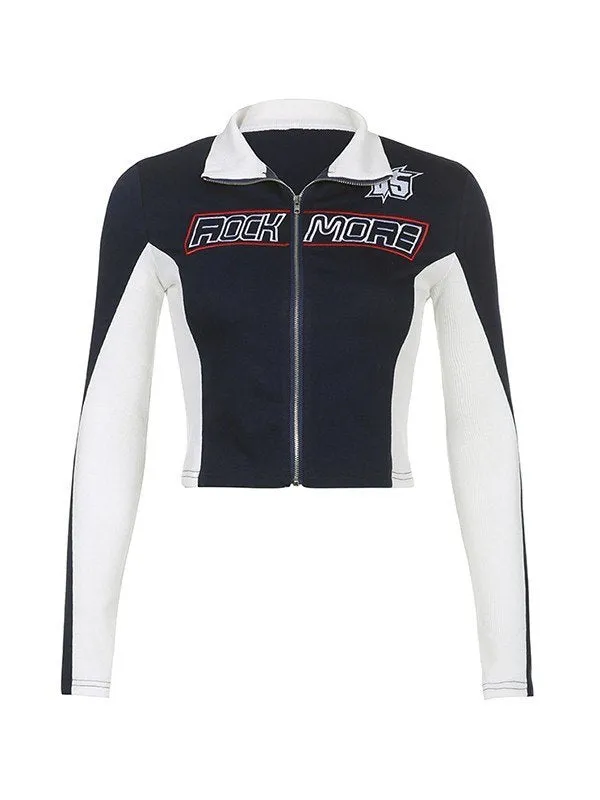 Wenkouban-Fall Outfits -Cropped moto jacket with logo print- Streetwear y2k outfits Fall Outfits Christmas Thanksgiving Gift New Year's Eve