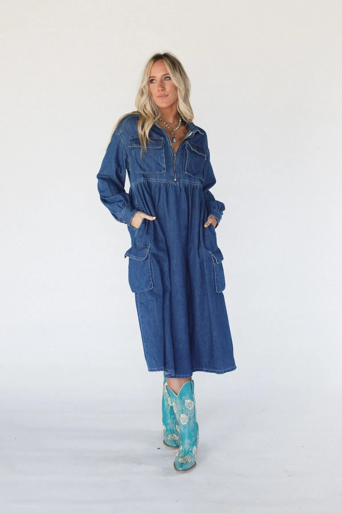 Wild Willow Denim Maxi Dress - Indigo