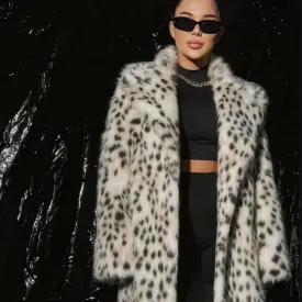 Winter Leopard Print Women Mid Length Collar Faux Fur Coat
