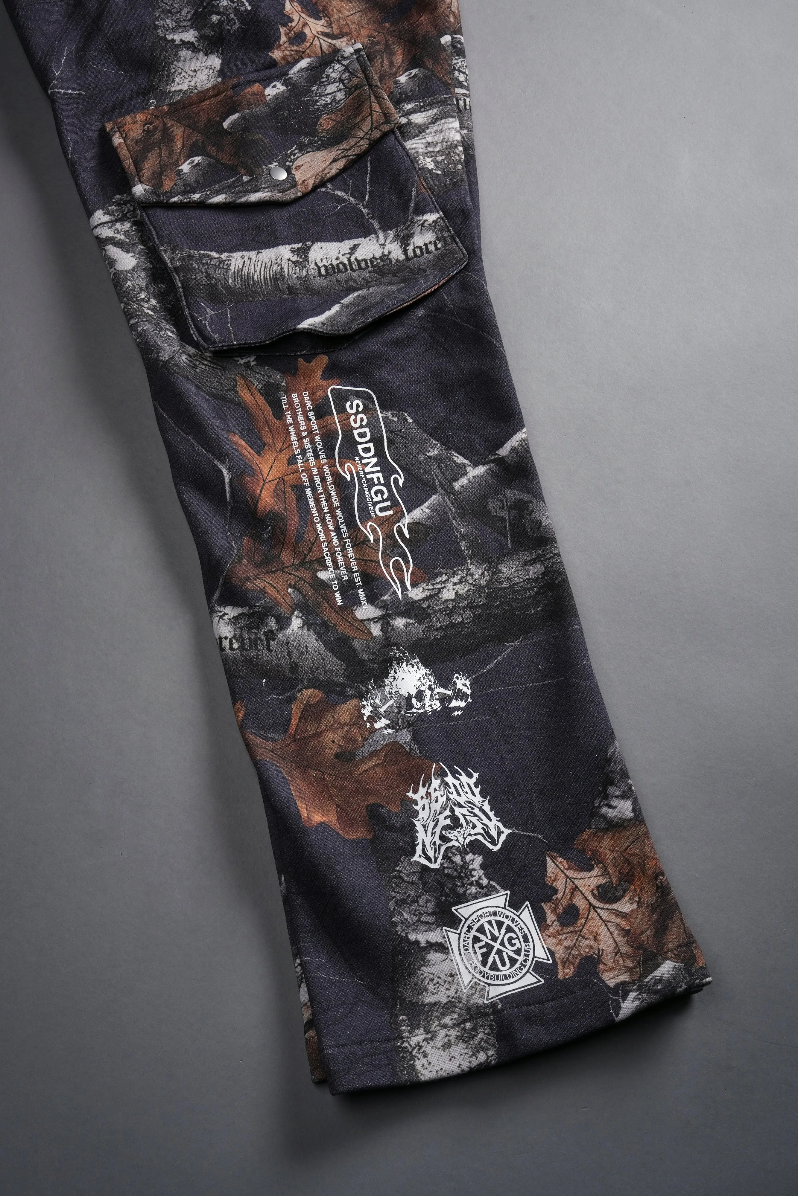 Wolves Represent Bigelow Cargo Sweat Pants in Storm Blue Woodland Camo