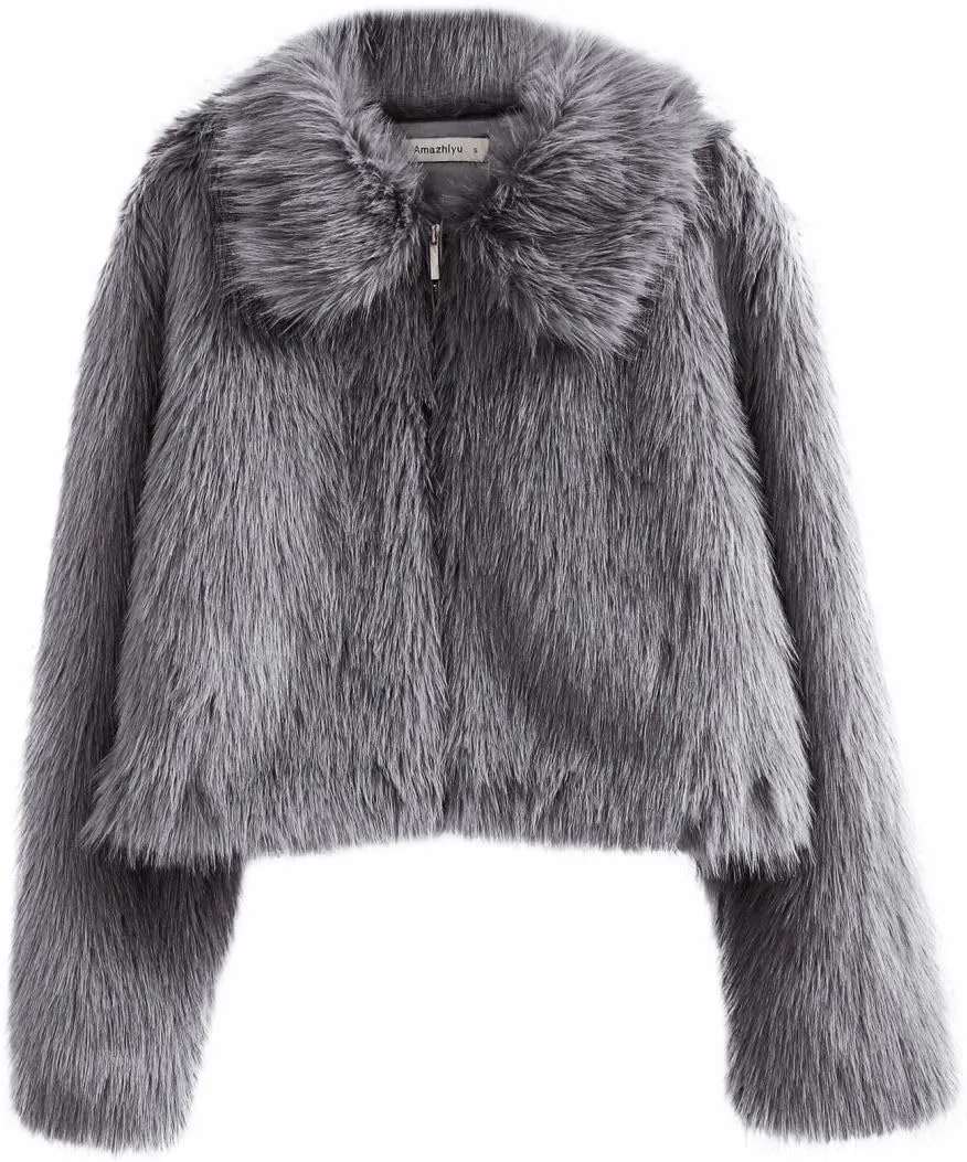 Women's Faux Fur Zip-Up Cropped Jacket