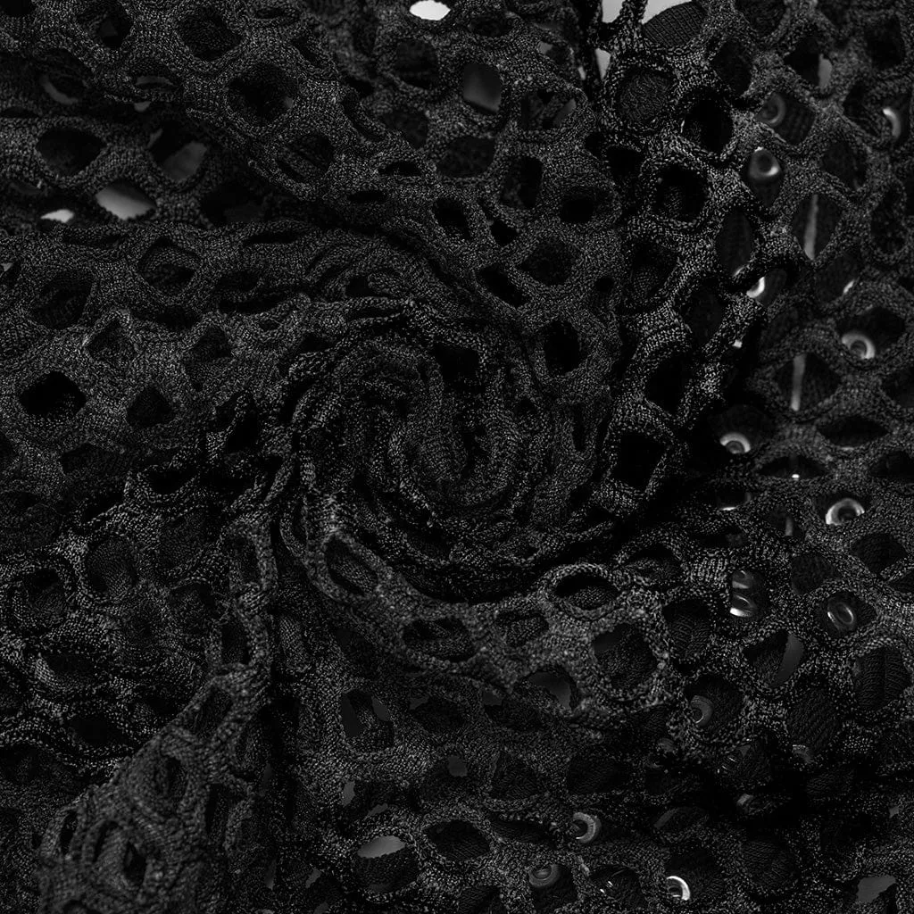 Women's Punk Mesh Tie-dyed Long Sleeved Crop Top Black