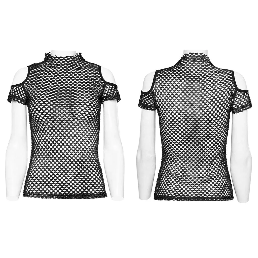 Women's Punk Sheer Cutout Mesh Top Black