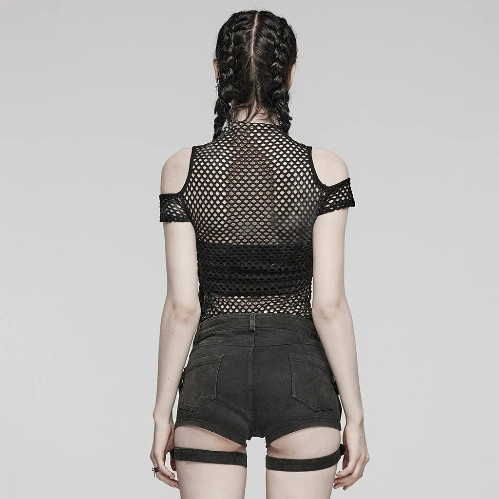 Women's Punk Sheer Cutout Mesh Top Black