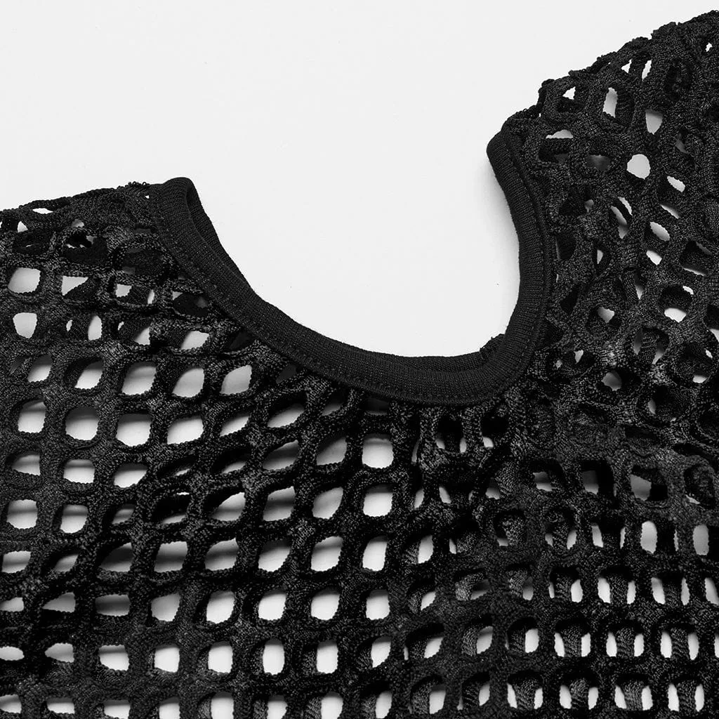 Women's Punk Sheer Cutout Mesh Top Black