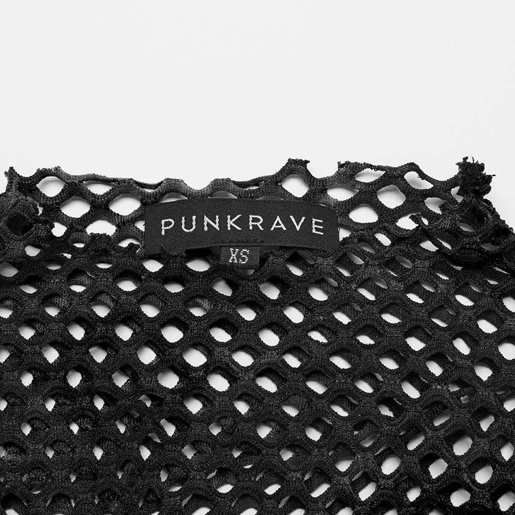 Women's Punk Sheer Cutout Mesh Top Black